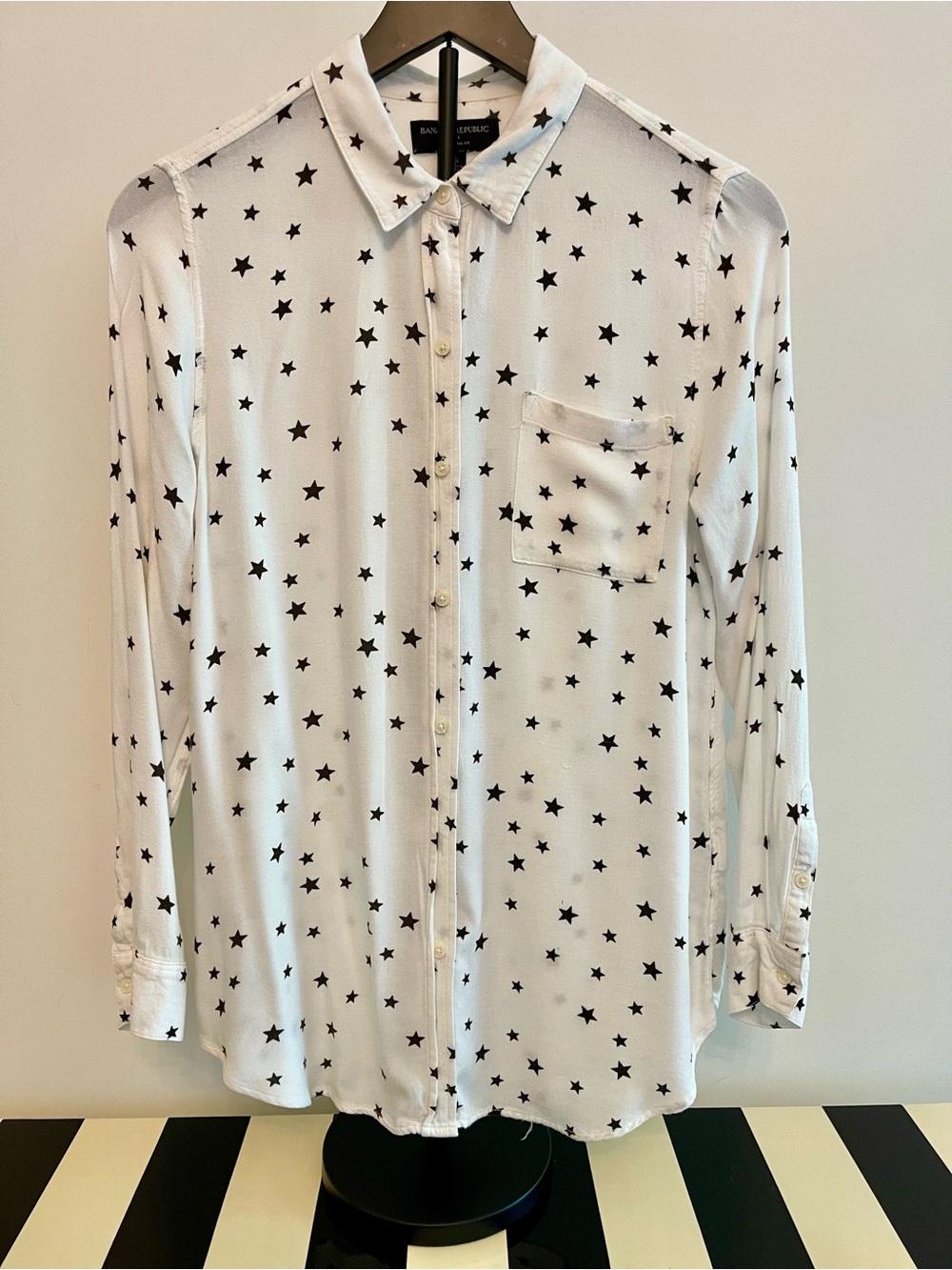 Banana Republic White Button-Down Shirt with Black Stars Print
